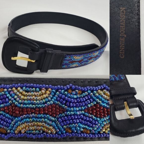 GINNIE JOHANSEN Leather Beaded women\'s belt black blue red 26 27 28 29 30 LK NEW main image 11